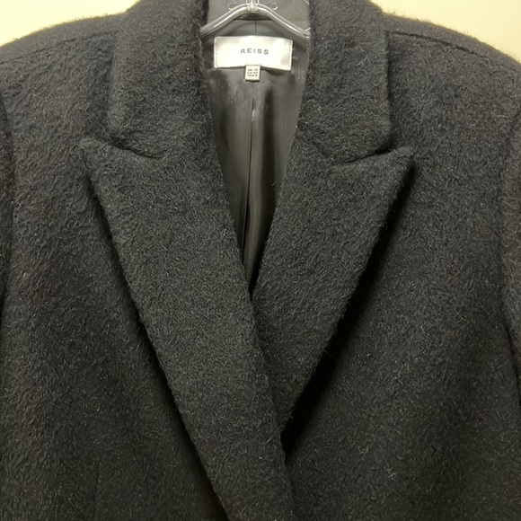 REISS Black Textured Soft Wool blend Double-Breasted Peacoat Size 8 - Picture 3 of 9